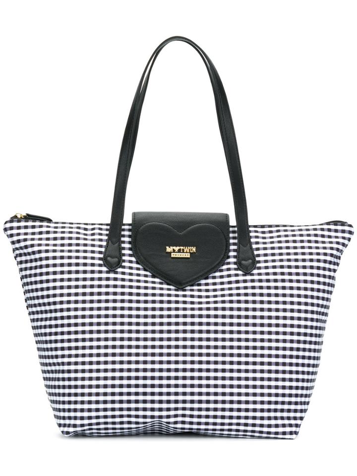 Twin-set Gingham Heart Tote Bag - Black