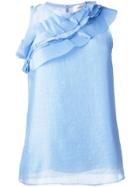 Carven Diagonal Pleated Detail Blouse - Blue
