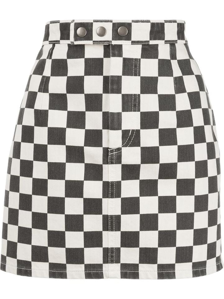 Saint Laurent Checkerboard Mini Skirt - Black