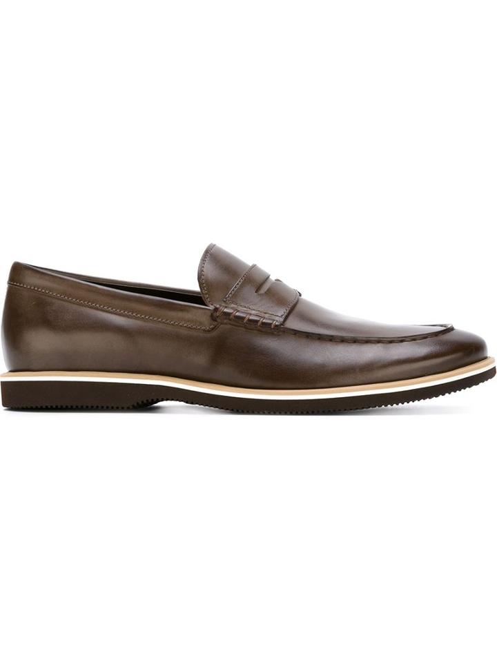 Hogan Rubber Sole Penny Loafers, Men's, Size: 6, Brown, Rubber/leather