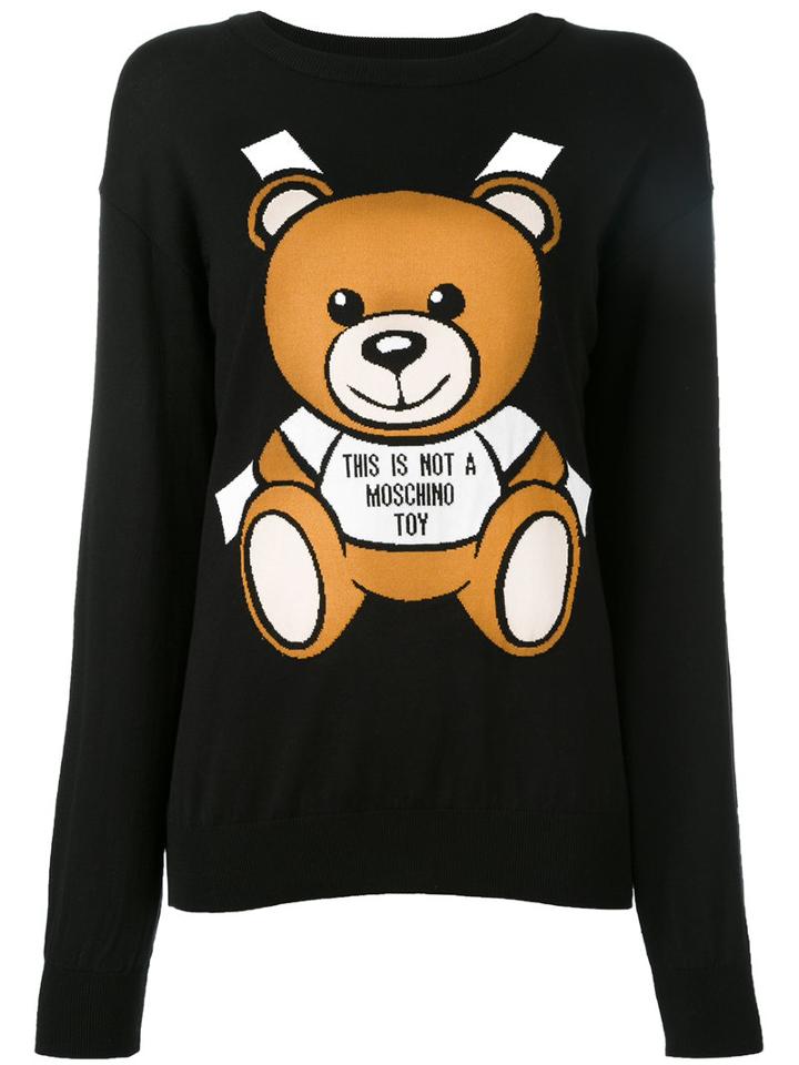 Moschino Paper Toy Bear Intarsia Jumper, Women's, Size: Xxs, Black, Cotton