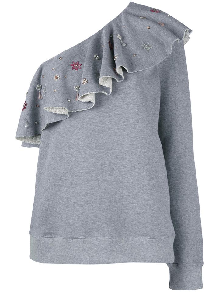 Msgm - Ruffled One Shoulder Blouse - Women - Cotton/viscose - S, Grey, Cotton/viscose