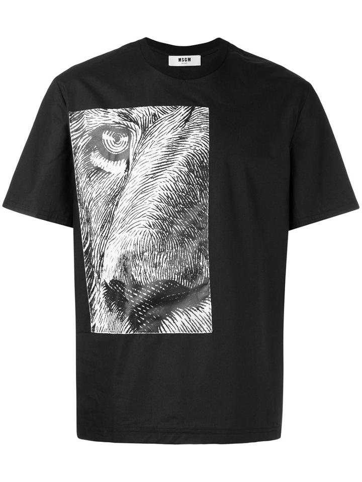 Msgm Printed Lion T-shirt, Men's, Size: 44, Black, Cotton