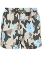 Nos Beachwear Camouflage And Flower Print Swim Shorts - Green