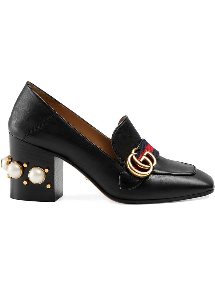 Gucci Black Leather Pearl Heel 80 Pumps