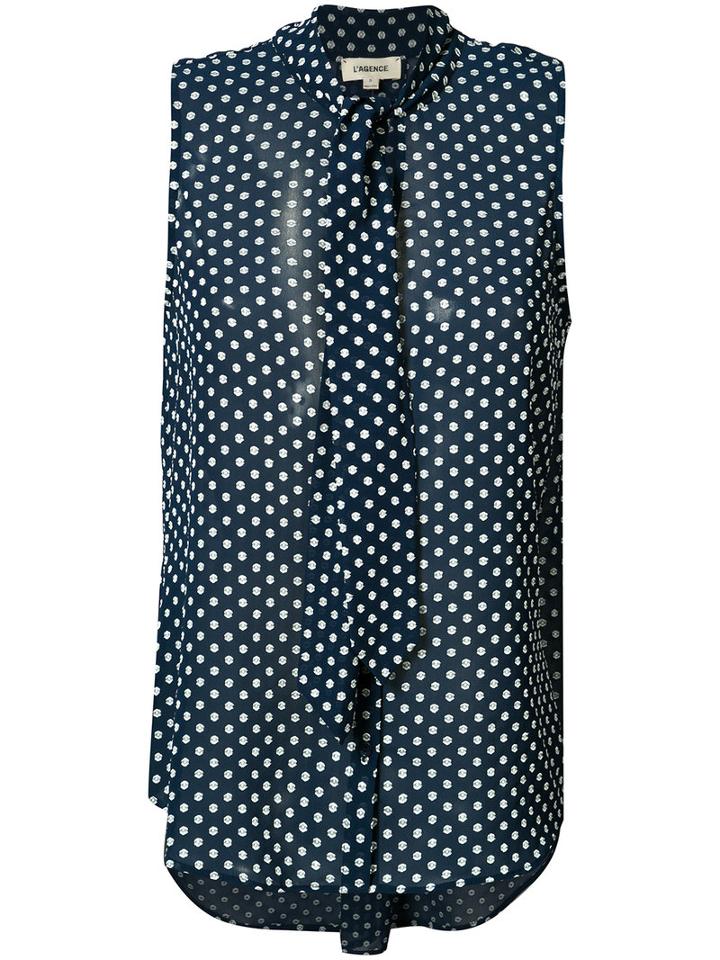 L'agence - Dot Print Tied Collar Blouse - Women - Polyester/rayon - M, Blue, Polyester/rayon