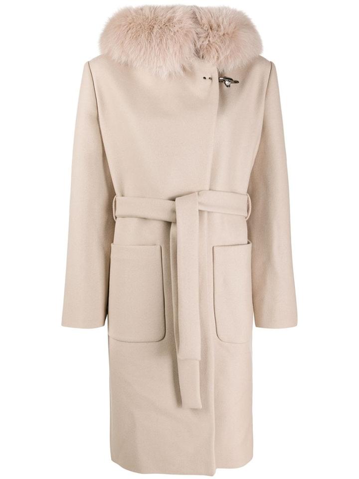 Fay Fox Fur Hooded Coat - Neutrals