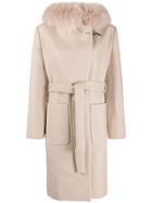 Fay Fox Fur Hooded Coat - Neutrals