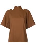 Tibi Chalky Draped Short Sleeve Shirt - Brown