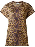 Saint Laurent Leopard Print T-shirt, Women's, Size: L, Brown, Cotton
