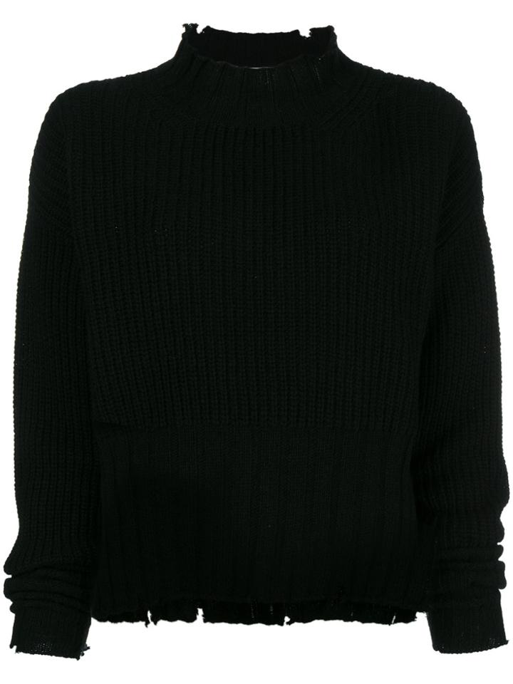 Msgm Distressed Rib Knit Sweater - Black