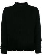 Msgm Distressed Rib Knit Sweater - Black