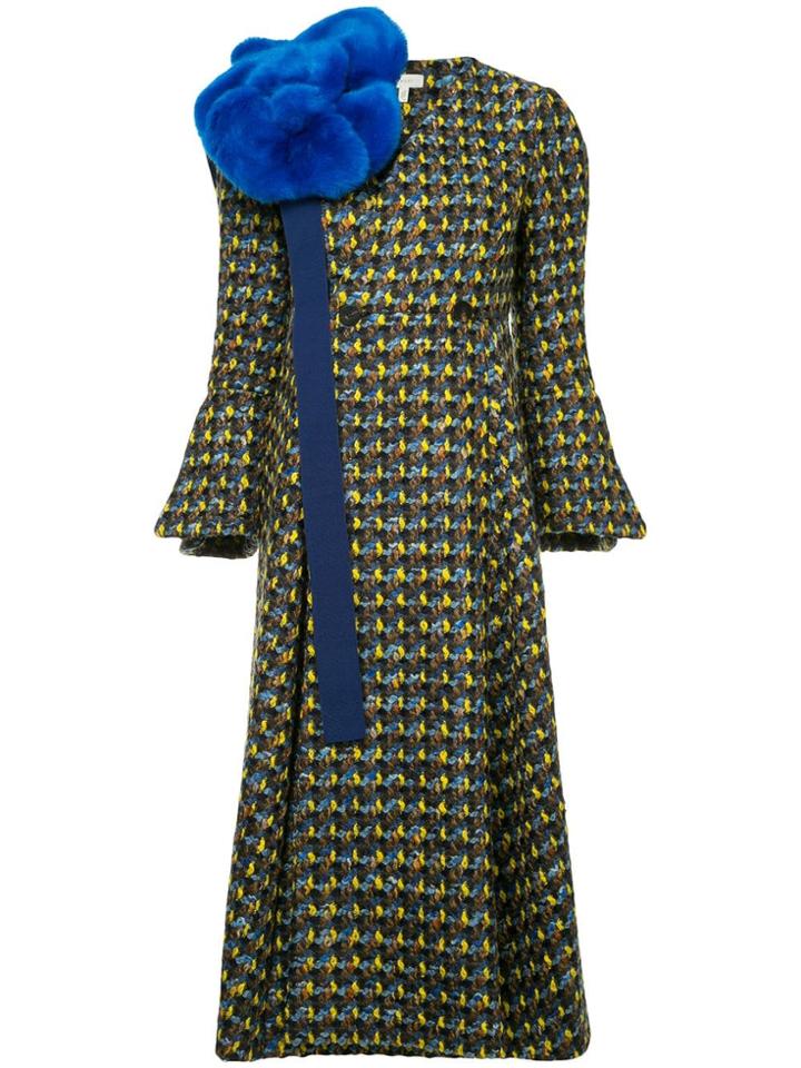 Delpozo Detachable Faux Fur Bow Double Breasted Coat - Multicolour