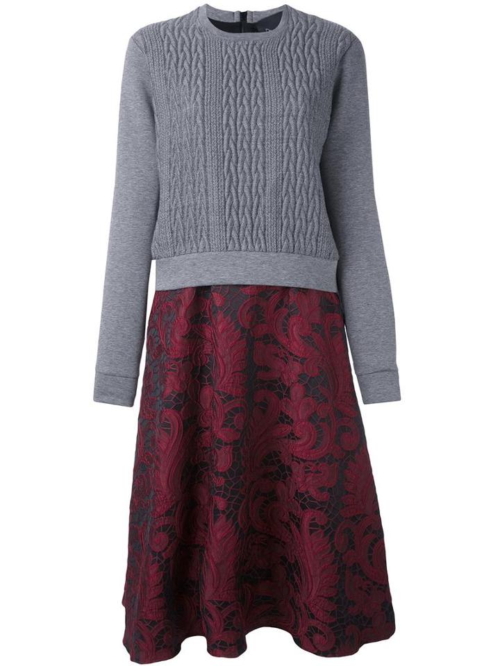 Christian Pellizzari Cable Knit Lace Dress, Women's, Size: 42, Grey, Cotton/elastodiene