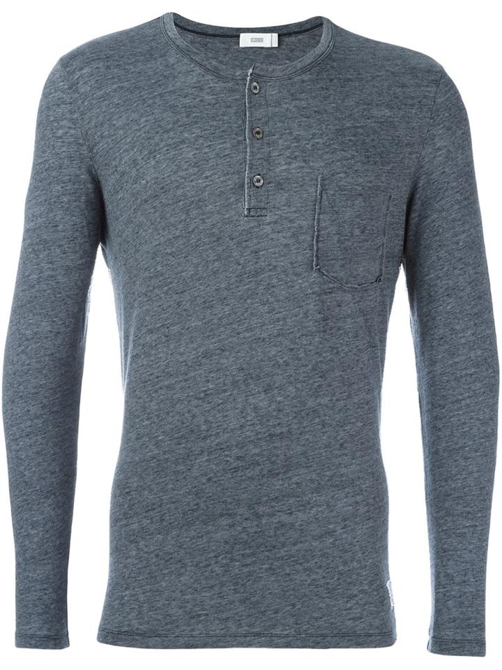Closed Pocket Henley T-shirt, Men's, Size: Large, Grey, Cotton/polyester