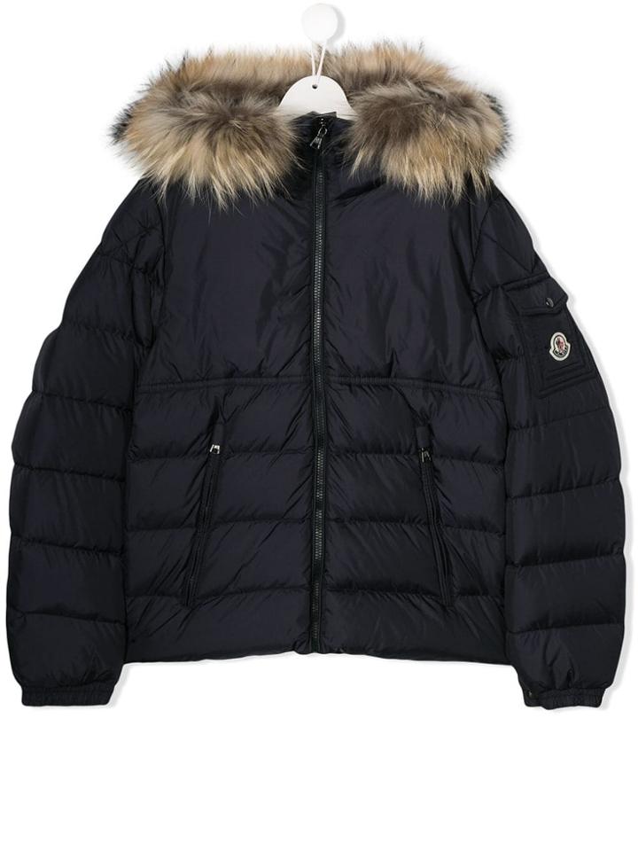 Moncler Kids Teen Faux Fur Trim Padded Jacket - Blue