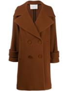 Tela Textured Boxy Double-breasted Coat - Brown
