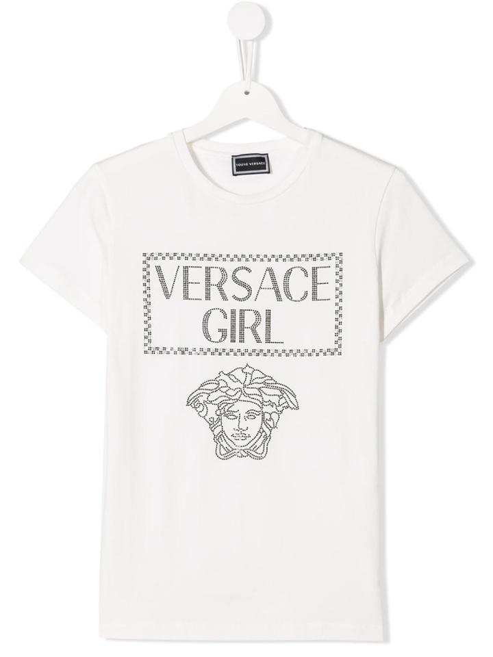Young Versace Teen Rhinestone Logo T-shirt - White