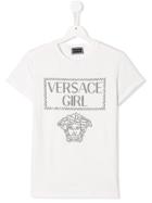 Young Versace Teen Rhinestone Logo T-shirt - White