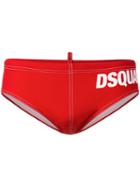 Dsquared2 Logo Print Swim Trunks, Men's, Size: 50, Red, Polyamide/spandex/elastane