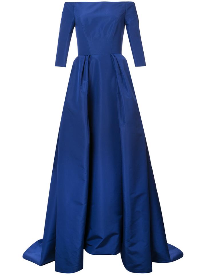 Carolina Herrera Off The Shoulder Solid Faille Gown - Blue