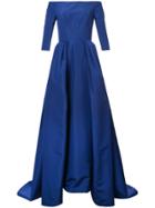 Carolina Herrera Off The Shoulder Solid Faille Gown - Blue