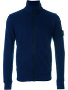 Stone Island Zip-up Cardigan With Logo Patch On Sleeve, Men's, Size: Xxl, Blue, Cotton