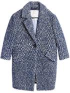 Burberry Kids Teen Herringbone Wool Cotton Blend Tailored Coat - Blue