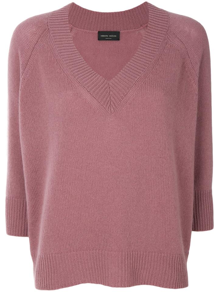 Roberto Collina V-neck Jumper - Pink & Purple