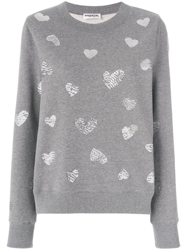 Essentiel Antwerp Sequin Embroidered Hearts Pullover - Grey