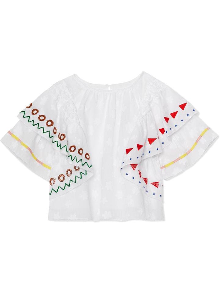 Burberry Kids Teen Ruffle Detail Embroidered Fil Coupé Cotton Top -
