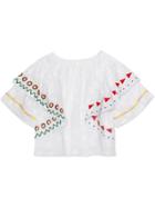 Burberry Kids Teen Ruffle Detail Embroidered Fil Coupé Cotton Top -