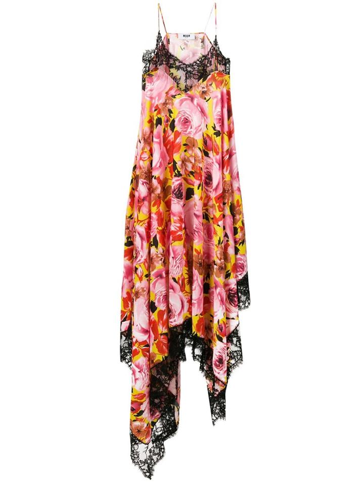 Msgm Floral Asymmetric Cami Dress - Pink