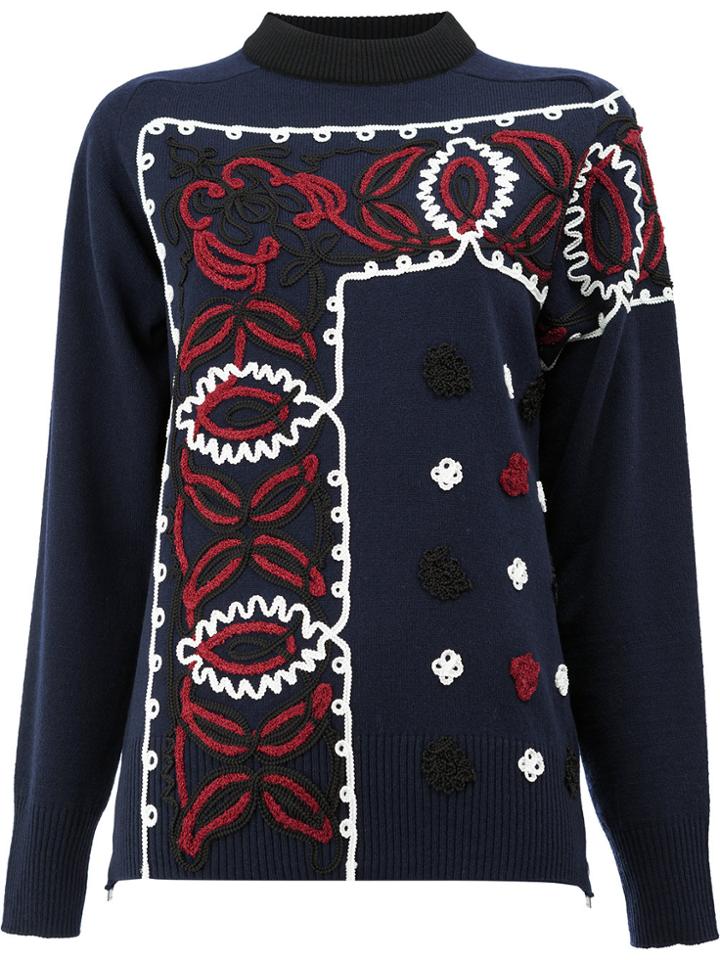 Sacai Embellished Border Sweater - Blue