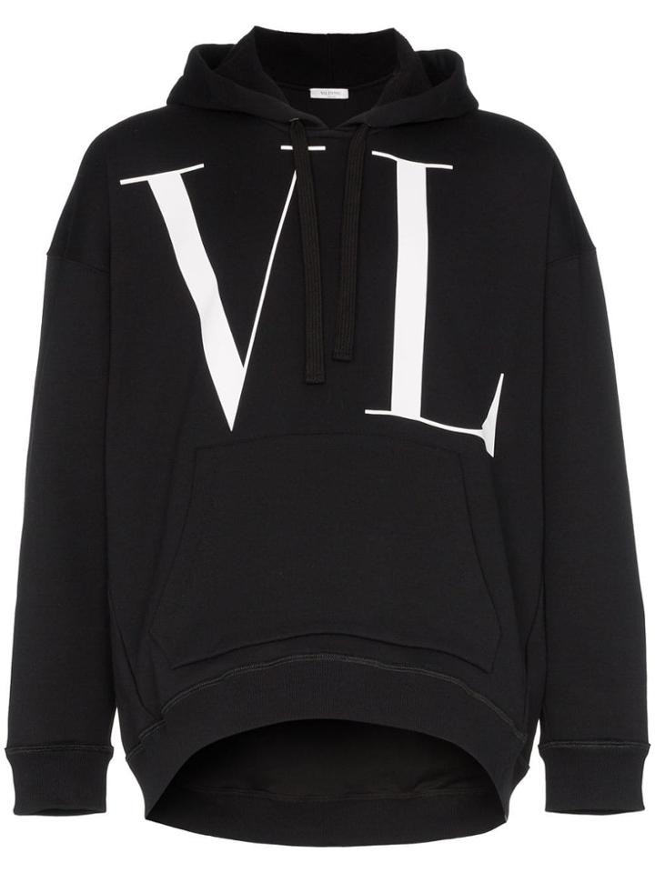 Valentino Vltn Logo Printed Hoodie - Black
