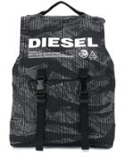 Diesel Striped Camo Denim Buckled Backpack - Black