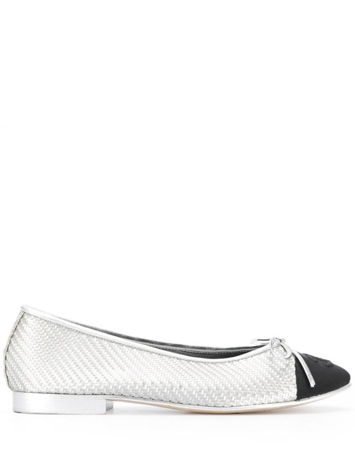Chanel Vintage 2010's Contrasting Cap Toe Ballerinas - Silver