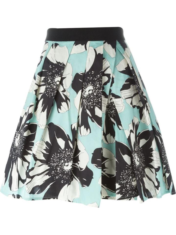 Eggs Floral Print Pleated Skirt, Women's, Size: 42, Black, Cotton