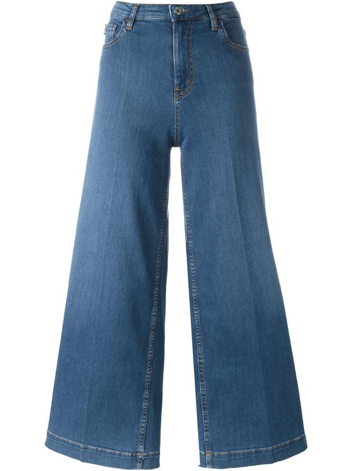 Love Moschino Wide Leg Trousers, Women's, Size: 25, Blue, Cotton/spandex/elastane