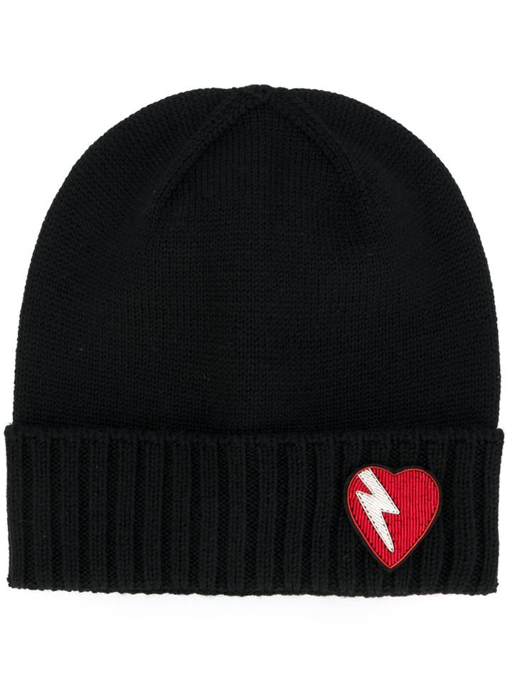 Saint Laurent Lightning Bolt Heart Patch Hat - Black