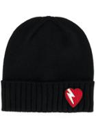 Saint Laurent Lightning Bolt Heart Patch Hat - Black