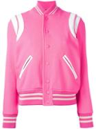Saint Laurent Classic Teddy Varsity Jacket, Women's, Size: 38, Pink/purple, Wool/polyamide/lamb Skin/cotton