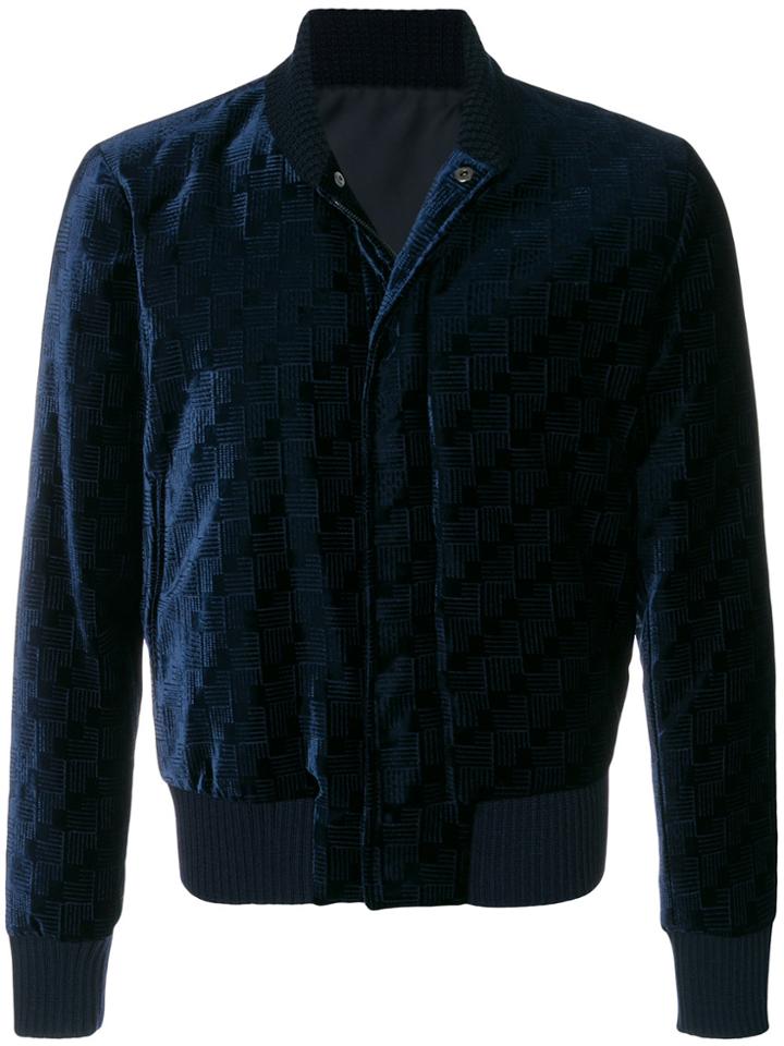 Emporio Armani Patterned Velvet Bomber Jacket - Blue