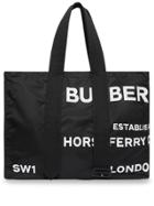 Burberry Belt Detail Horseferry Print Nylon Tote - Black