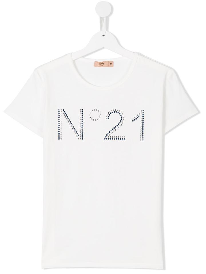 No21 Kids Embellished Logo T-shirt, Girl's, Size: 14 Yrs, White
