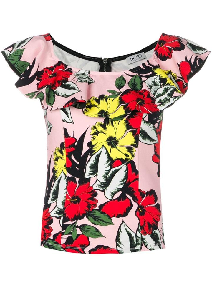 Liu Jo Floral Print Ruffle Top - Pink