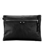 Balenciaga Front Zip Clutch, Men's, Black, Lamb Skin
