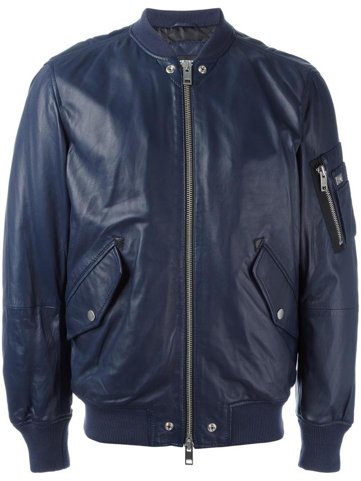 Diesel Zip Up Bomber Jacket, Men's, Size: Large, Blue, Sheep Skin/shearling/polyester