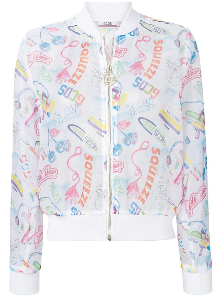 Gcds Printed Semi-sheer Bomber Jacket - White