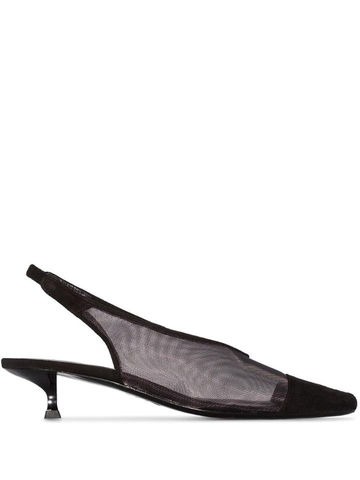 By Far Kendall 40mm Mesh Leather Slingback Pumps - Black